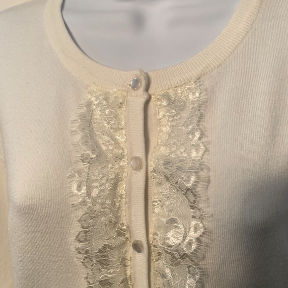 Spense knits ivory button down Cadigan with lace. **BOGO same or less$ - Picture 3 of 7